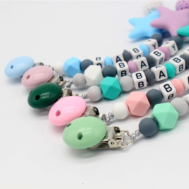 Baby Silicone Pacifier Clips/ Letter Shape Colorful Pacifier Chain for Baby Teething Soother Chew Toys Dummy Clip Holder