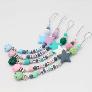 Baby Silicone Pacifier Clips/ Letter Shape Colorful Pacifier Chain for Baby Teething Soother Chew Toys Dummy Clip Holder