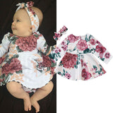 2 pcs / Set Newborn baby Long Sleeve Dress and a Headband