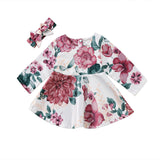 2 pcs / Set Newborn baby Long Sleeve Dress and a Headband